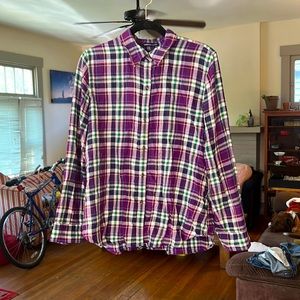 Fun purple, white, green, blue flannel. Size XL.